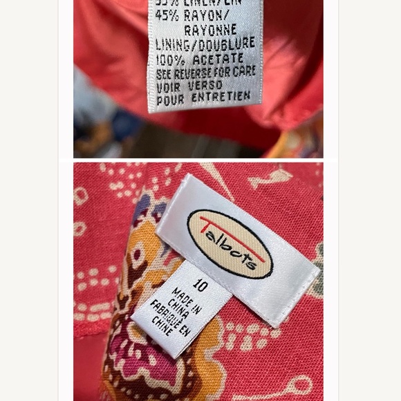 Talbots linen rayon salmon pink yellow floral sheath dress Sz 10 - Picture 5 of 5